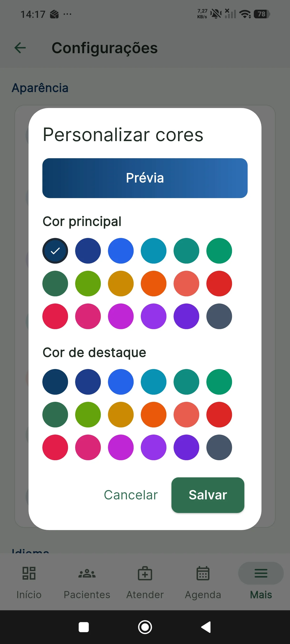 Personalização de cores mobile